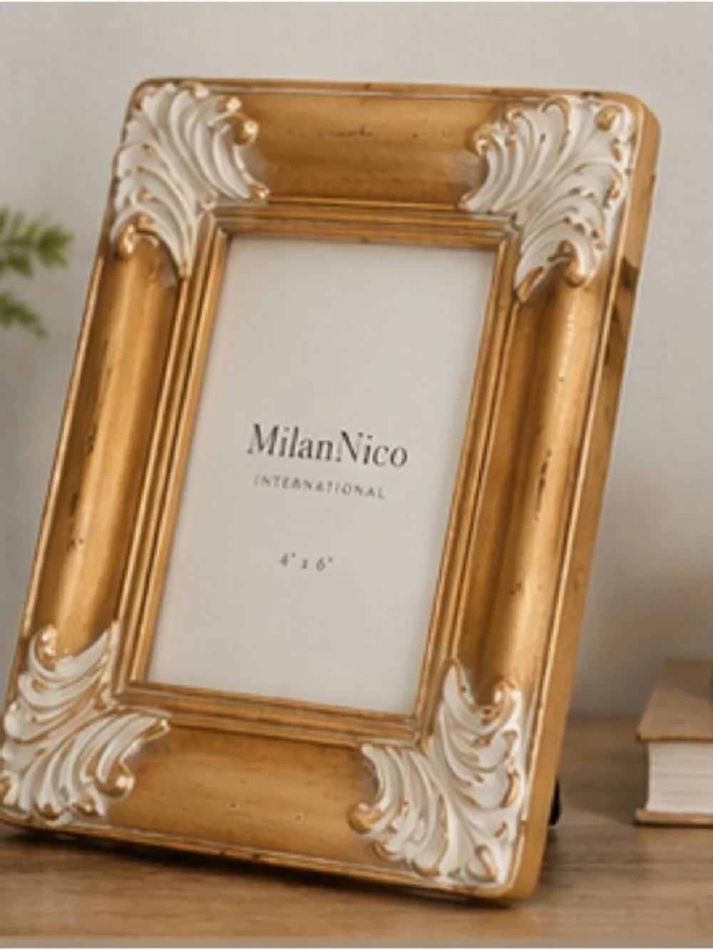 MilanNico International Gold Ornate Frame Distressed Ivory Baroque Rococo 4x6